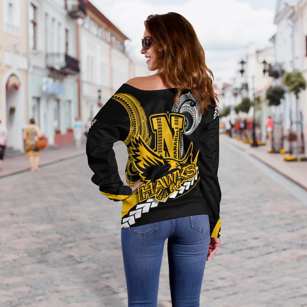 Hawaii Custom Women Off Shoulder Sweater - Nanakuli High School Polynesian Tribal Pattern