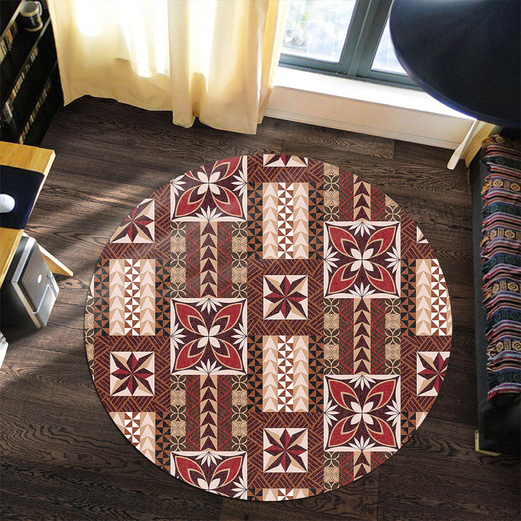 Samoa Round Rug Siapo Pattern Print