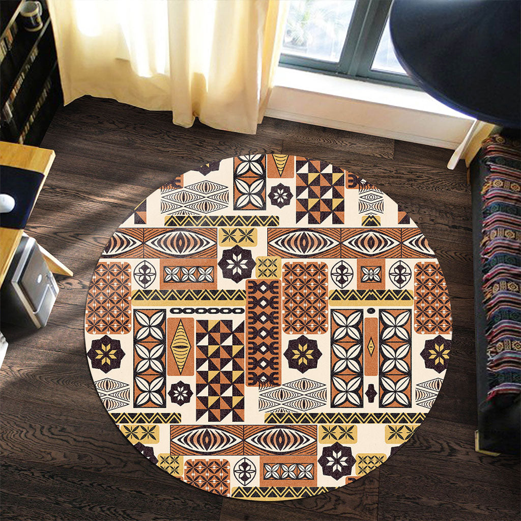 Tonga Round Rug Ngatu Tapa Pattern