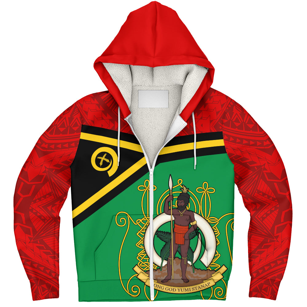 Vanuatu Sherpa Hoodie Melanesia Flag And Coat Of Arms