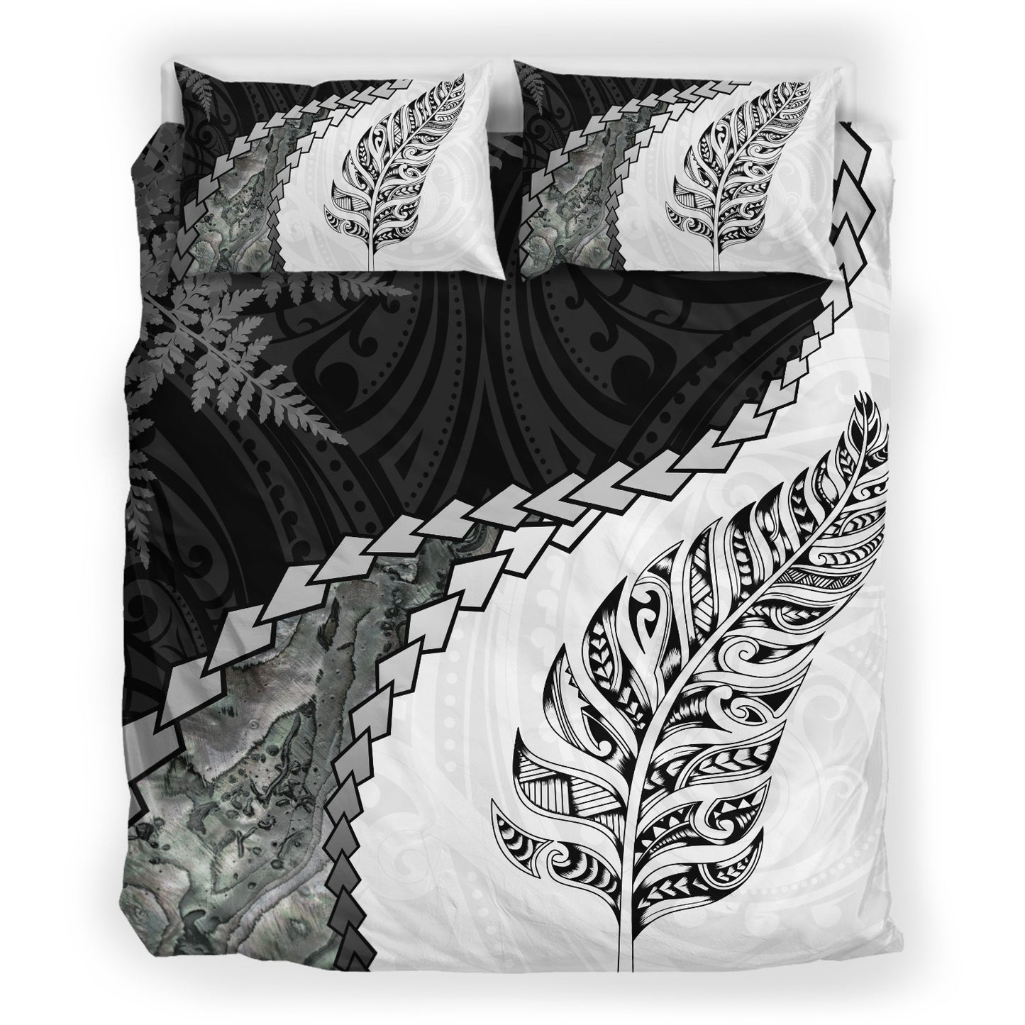 New Zealand Bedding Set Silver Fern Maori Pattern