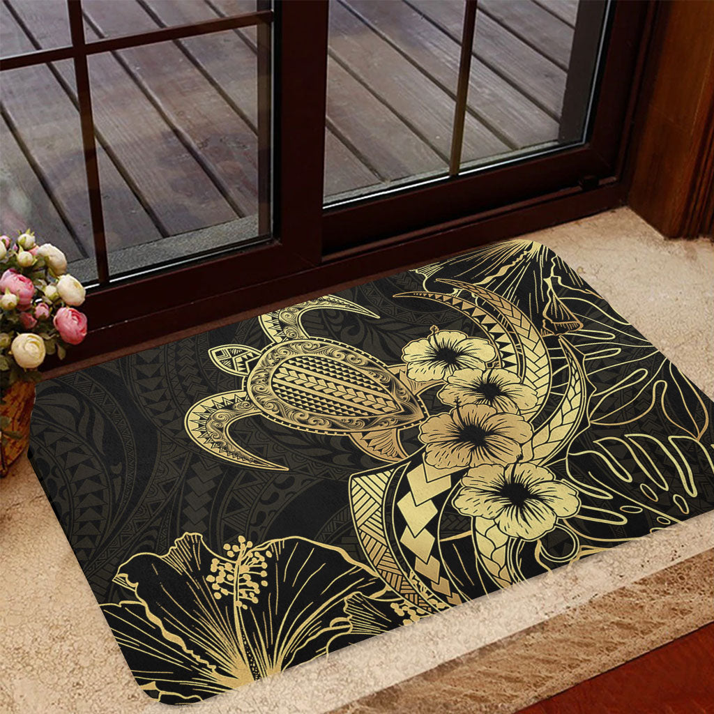 Hawaii Doormat Tribal Polynesia Floral Gold Art
