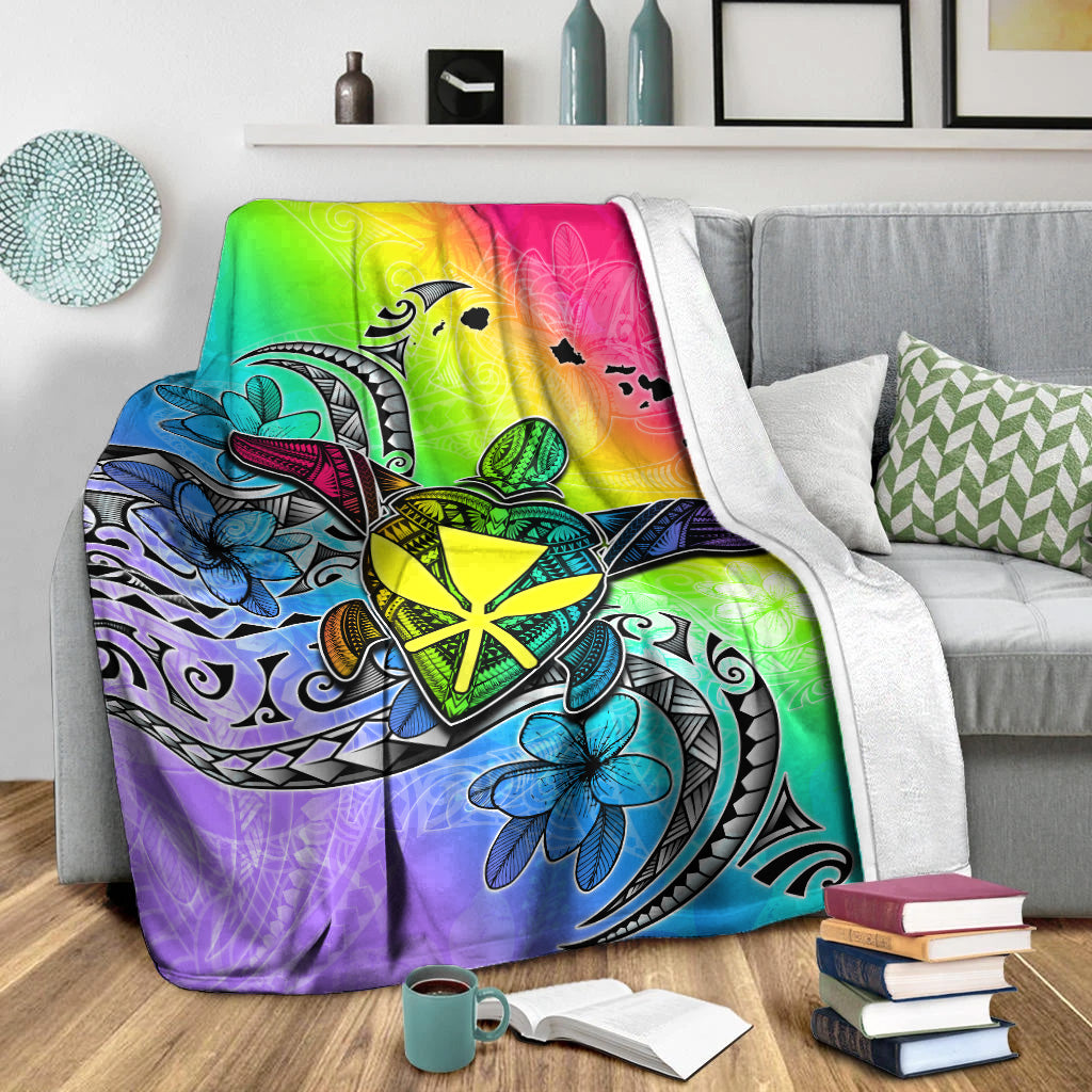 Hawaii Premium Blanket Hawaii Map And Turtle Tribal Patterns