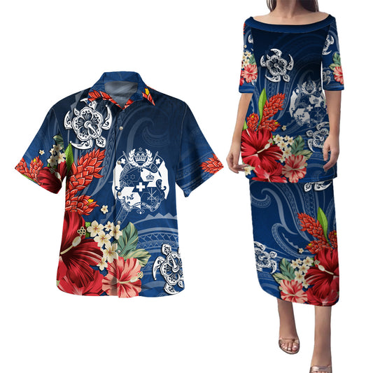 Tonga Combo Puletasi And Shirt  Flower And Turtle
