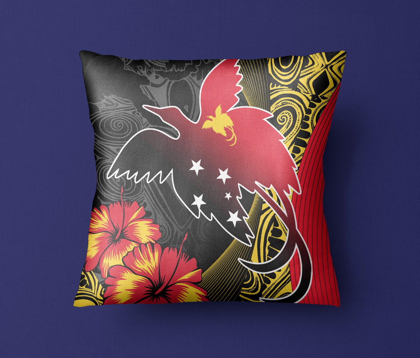 Papua New Guinea Pillow Cover Paradise Bird With Tribal Pattern