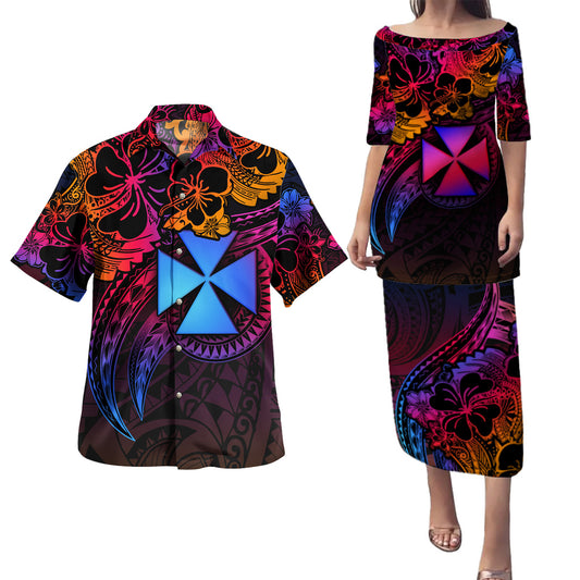 Wallis And Futuna Combo Puletasi And Shirt Rainbow Style