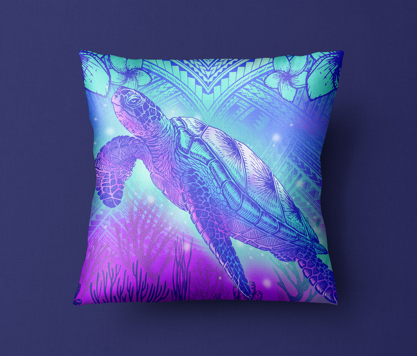 Hawaii Pillow Cover Turtle Underwater Sea Polynesian Style