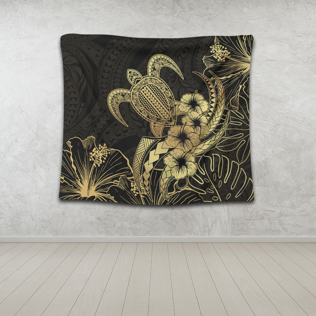 Hawaii Tapestry Tribal Polynesia Floral Gold Art
