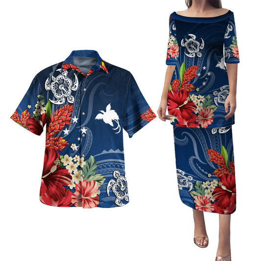 Papua New Guinea Combo Puletasi And Shirt  Flower And Turtle