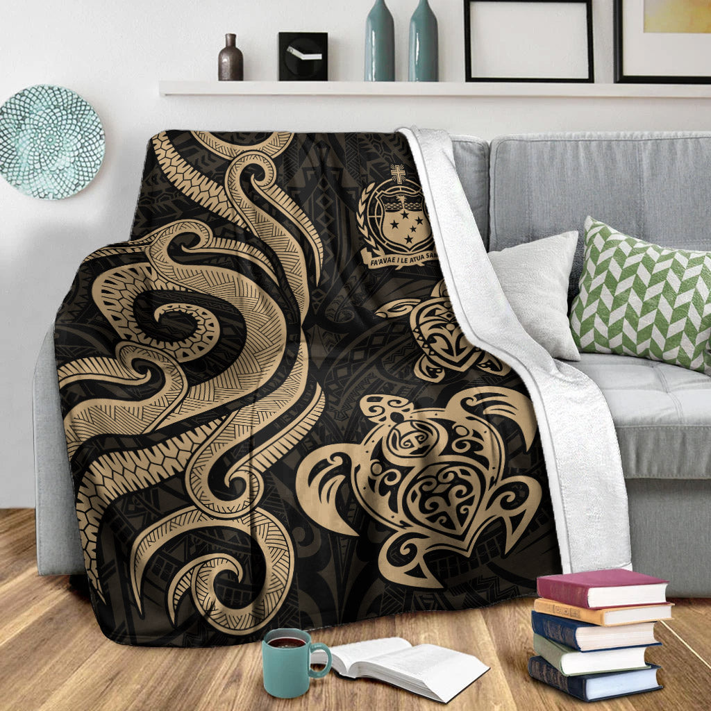 Samoa Polynesian Premium Blanket - Gold Tentacle Turtle