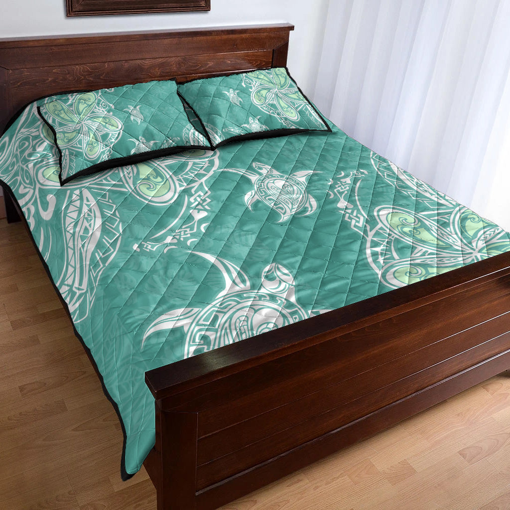 Hawaii Quilt Bed Set Polynesian Pattern Plumeria Turtles