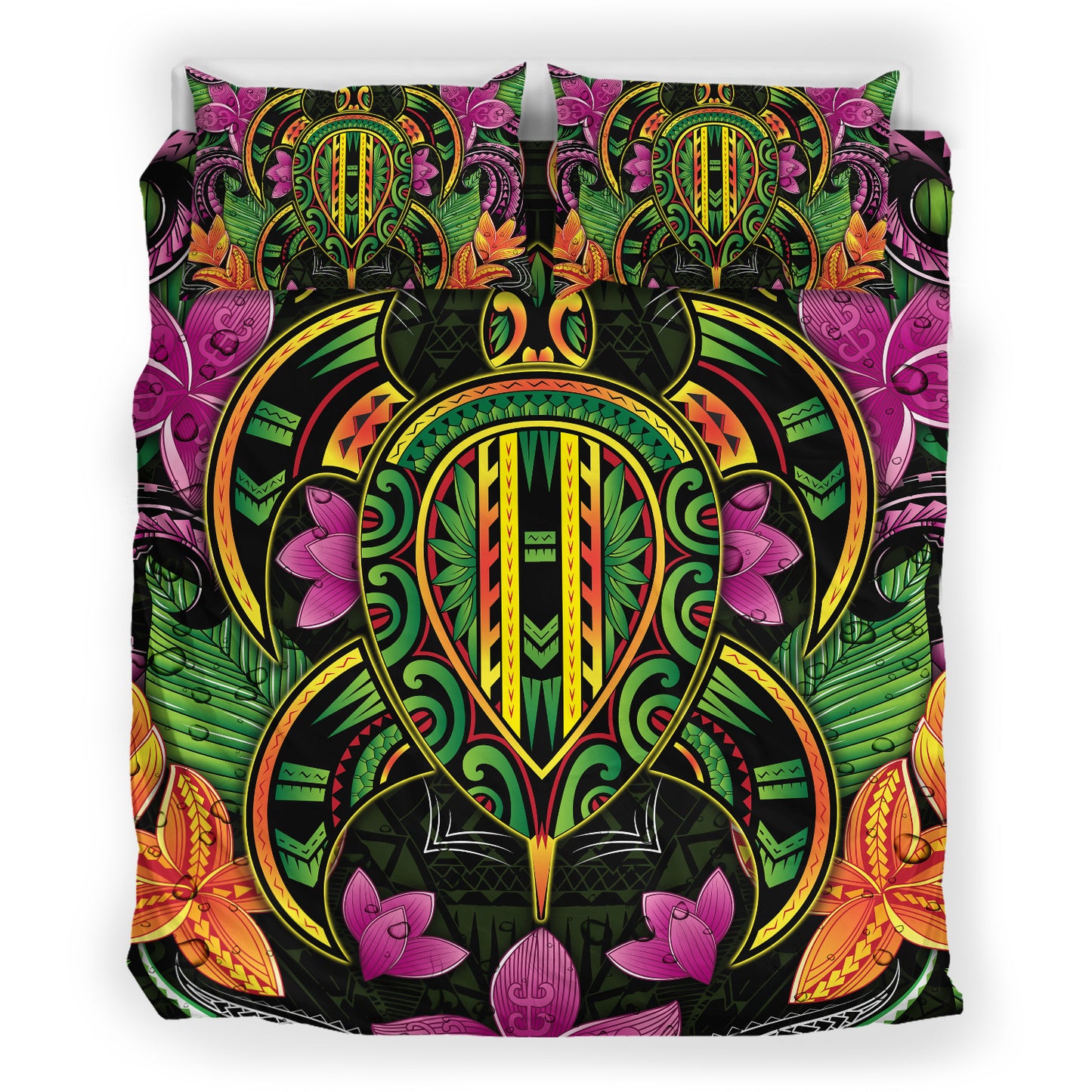 Polynesian Bedding Set - Hawaiian Turtle Colorful