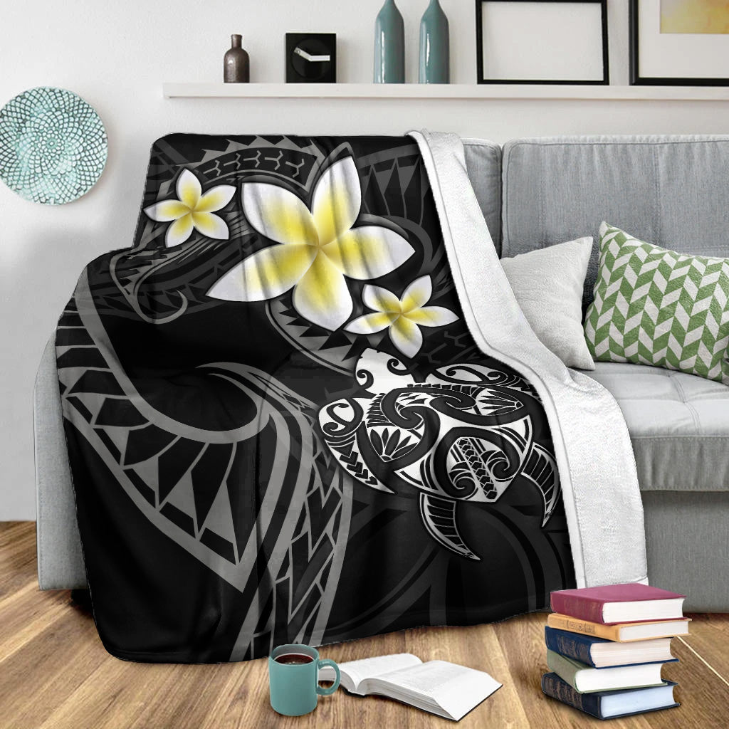 Hawaii Premium Blanket Hawaiian Turtle Honu Plumeria Tribal Tattoo