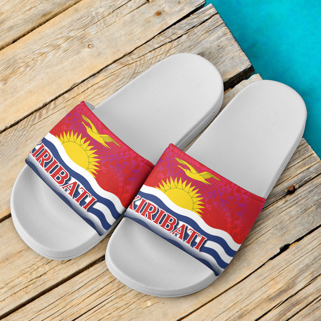 Kiribati Flag Color With Traditional Patterns Slide Sandals
