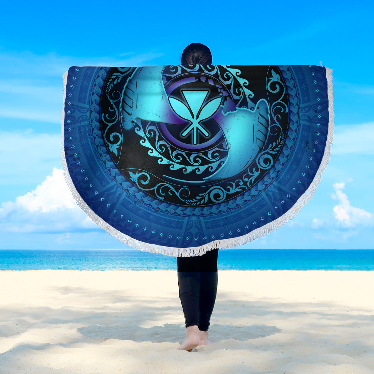 Hawaii Beach Blanket Manta Ray Couple Polynesian Ocean Style