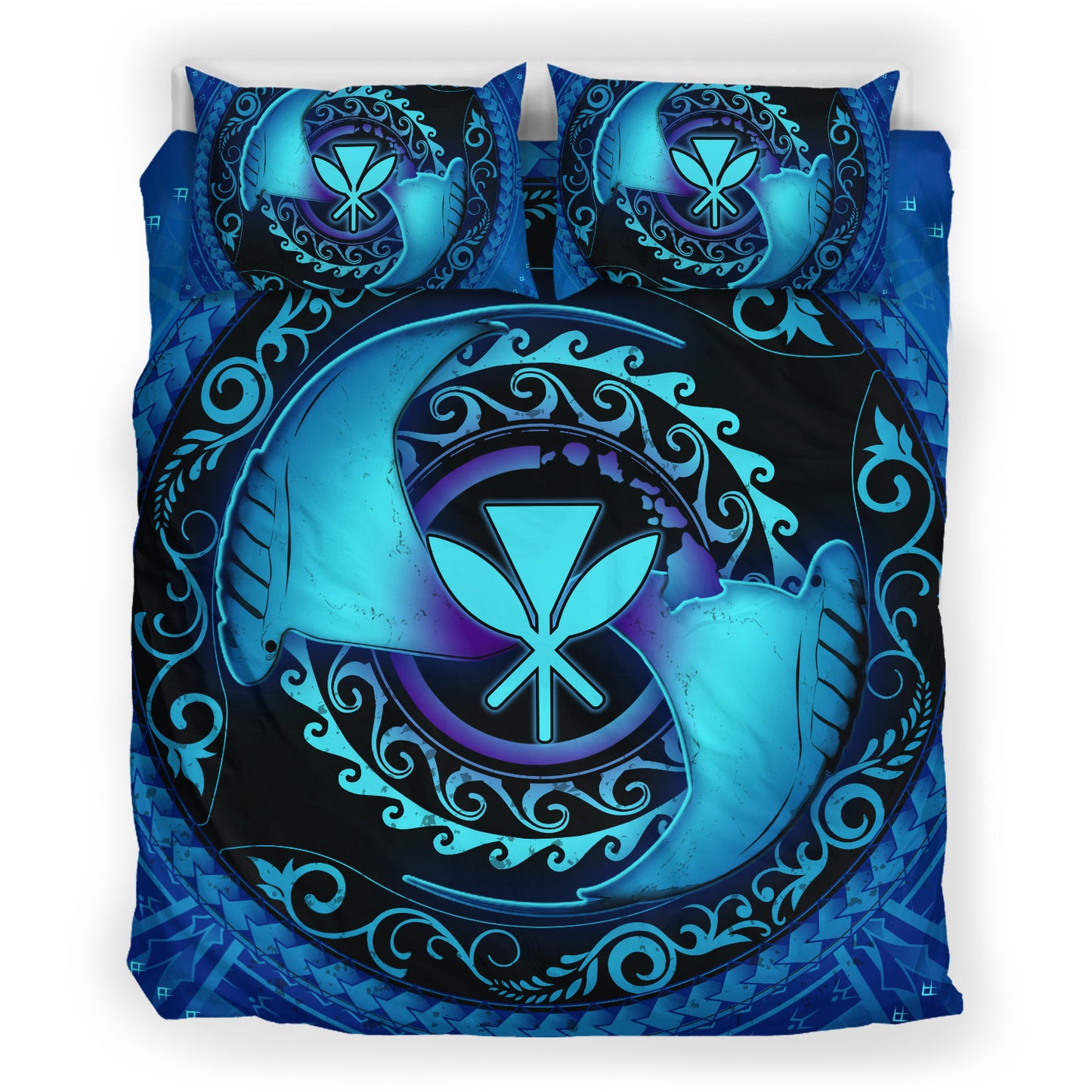 Hawaii Bedding Set Manta Ray Couple Polynesian Ocean Style