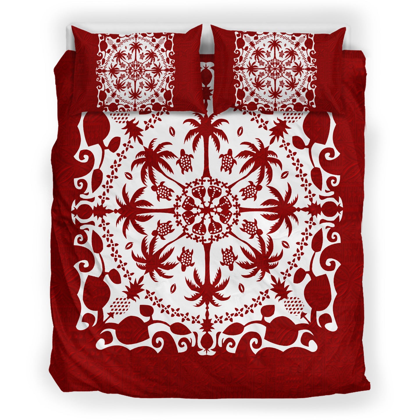 Hawaii Red Pattern Palm Trees and Turtles Duvet Cover