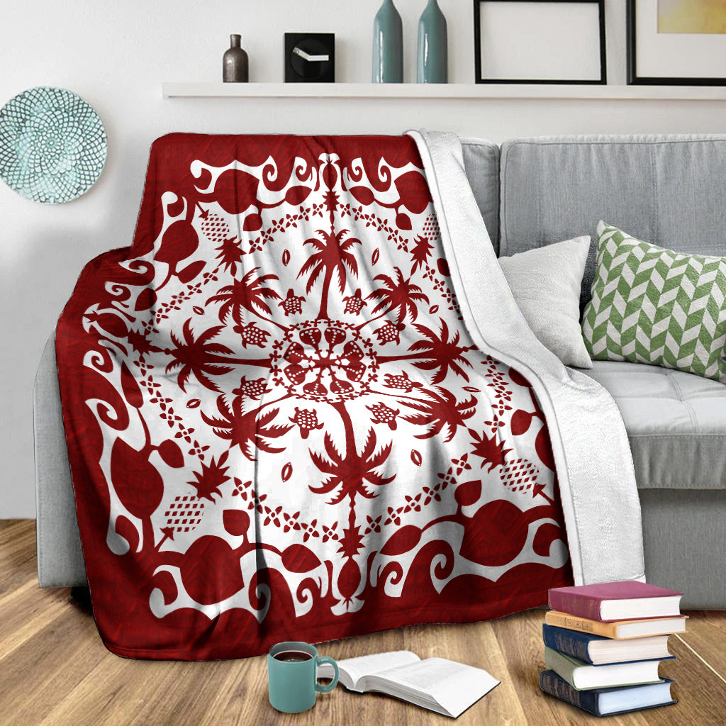 Hawaii Premium Blanket Red Hawaii Pattern Palm Trees and Turtles Polynesian