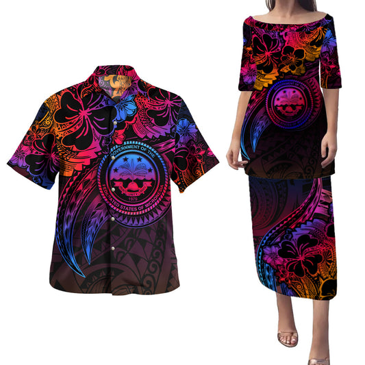 Federated States Of Micronesia Combo Puletasi And Shirt Rainbow Style