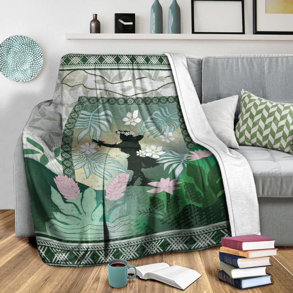 Hawaii Premium Blanket Hawaii Girl Hula Dancers With Tropical Flowers