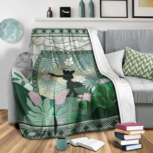 Hawaii Premium Blanket Hawaii Girl Hula Dancers With Tropical Flowers