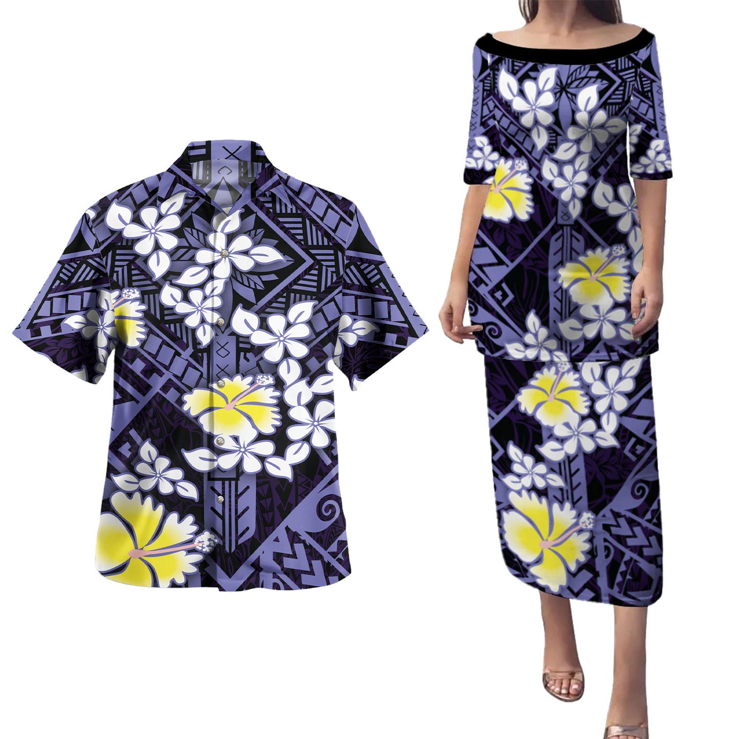 Polynesian Traditional Patterns Plumeria Flowers Puletasi And Shirt