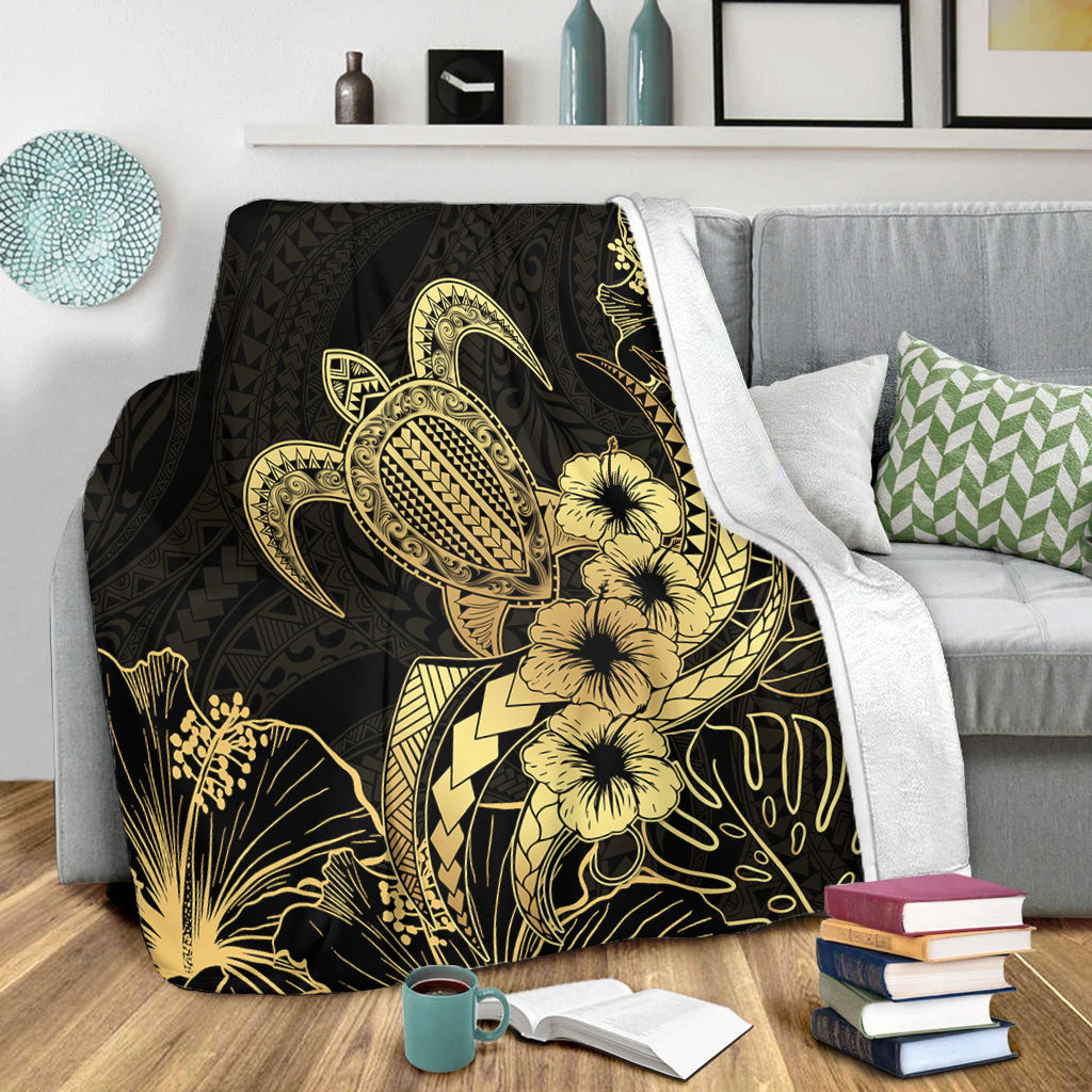 Hawaii Premium Blanket Tribal Polynesia Floral Gold Art
