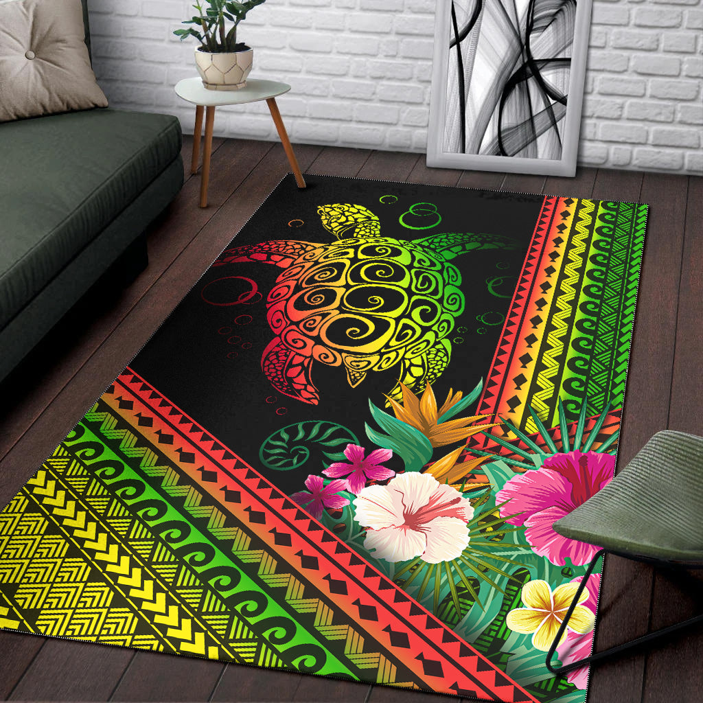 Hawaii Area Rug Turtle Polynesian Pattern Reggae Color