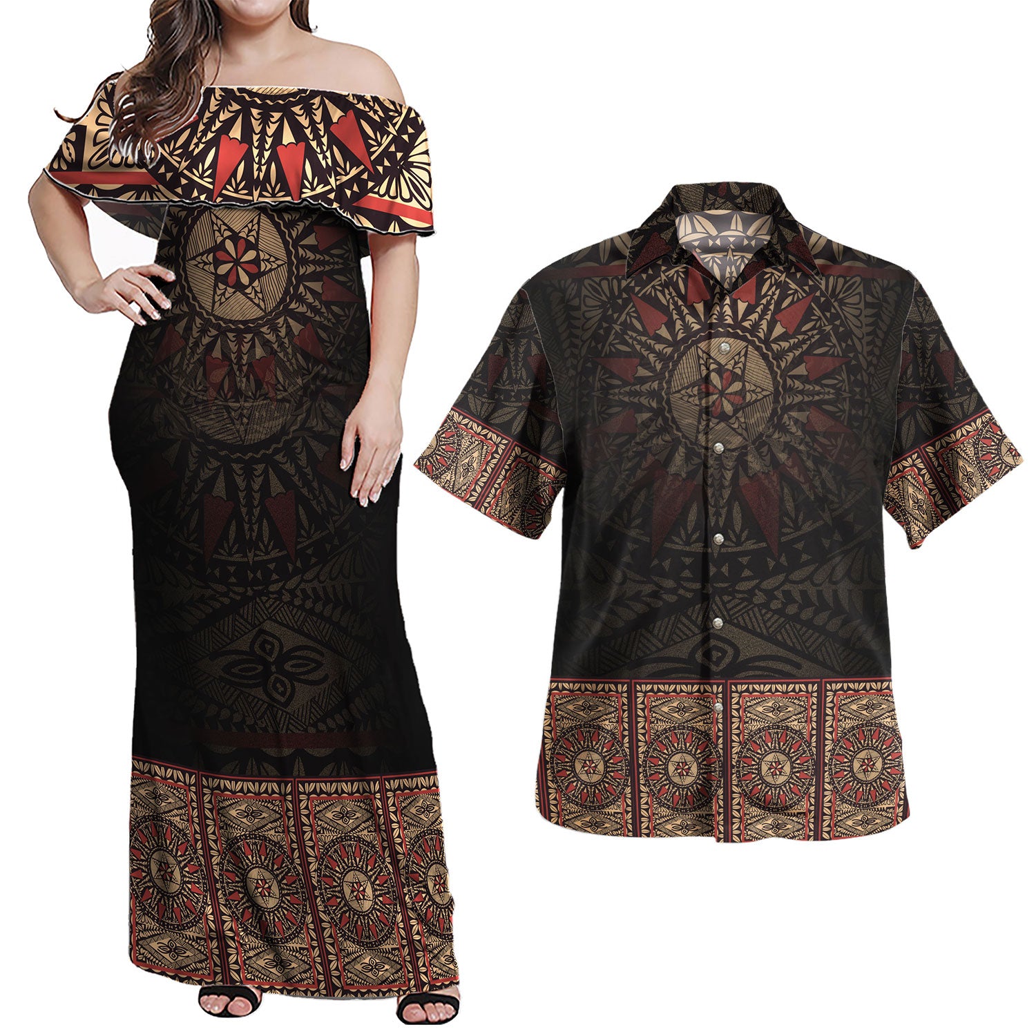 Fiji Combo Dress And Shirt Fijian Masi Tapa Patterns
