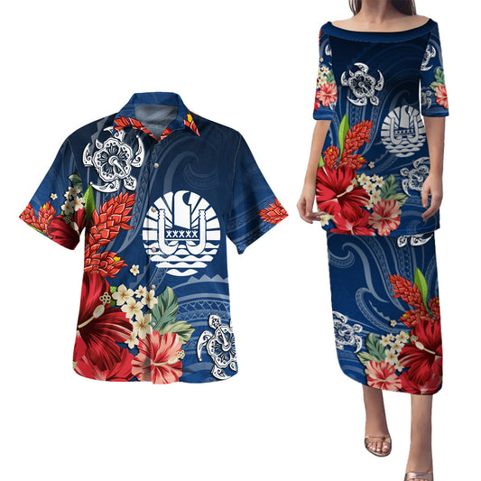 Tahiti Combo Puletasi And Shirt  Flower And Turtle