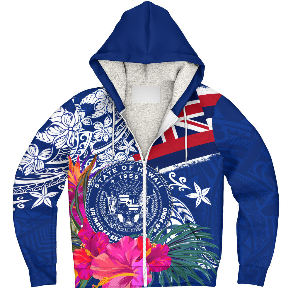 Hawaii Sherpa Hoodie Flag Tribal Tropical Style