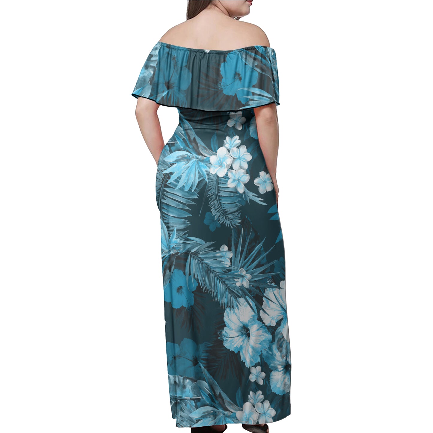 Polynesian Woman Off Shoulder Long Dress - Polynesian Pattern 03