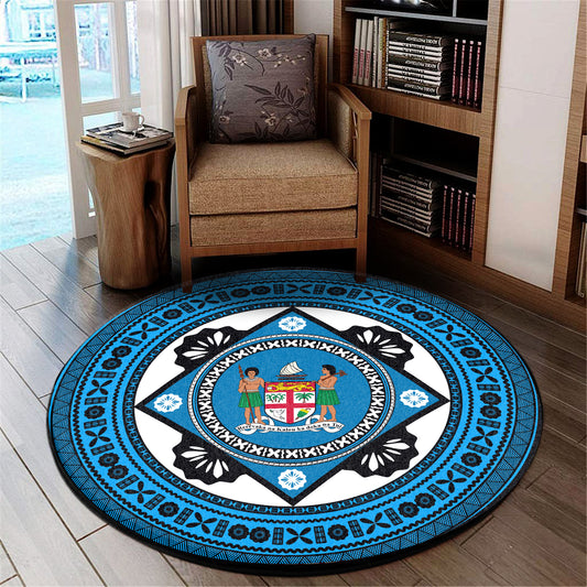 Fiji Round Rug - Tapa Fijian Masi Melanesian Coat Of Arms