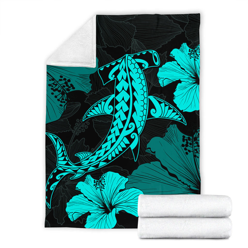 Hawaii Premium Blanket Hammerhead Shark Hibiscus Flower