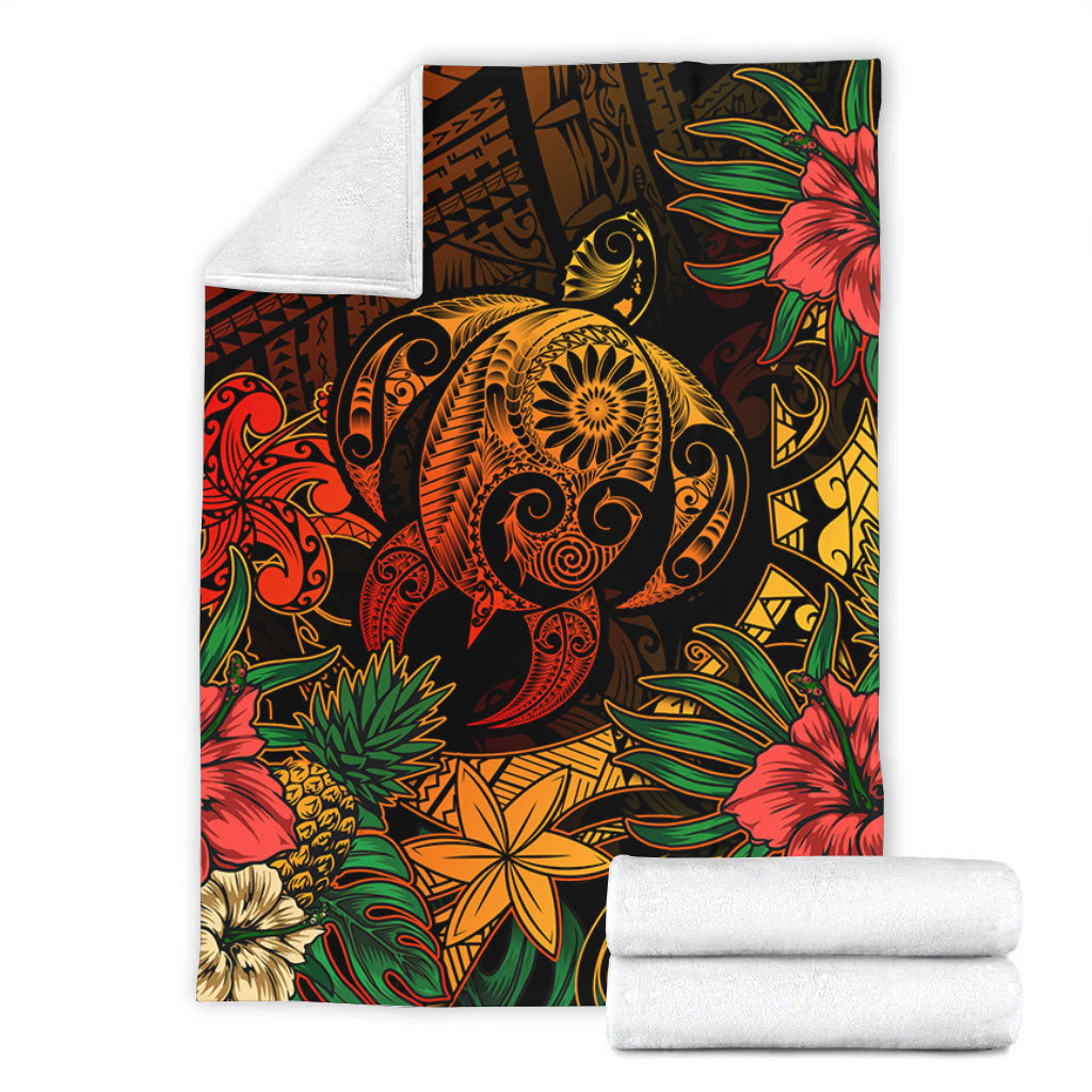 Hawaii Premium Blanket Tribal Polynesia Sea Turtle Design Pacific Dream
