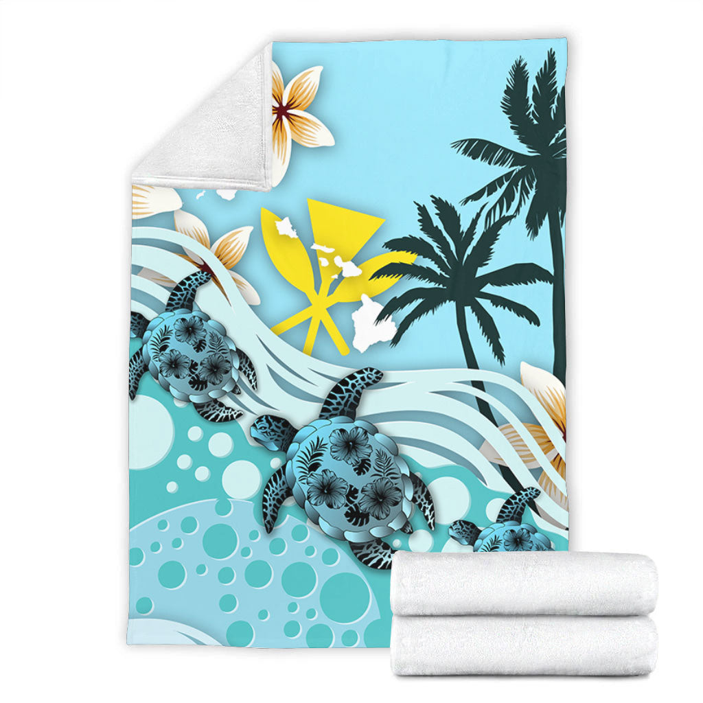 Hawaii Premium Blanket Kanaka Maoli Turte Blue Hibiscus