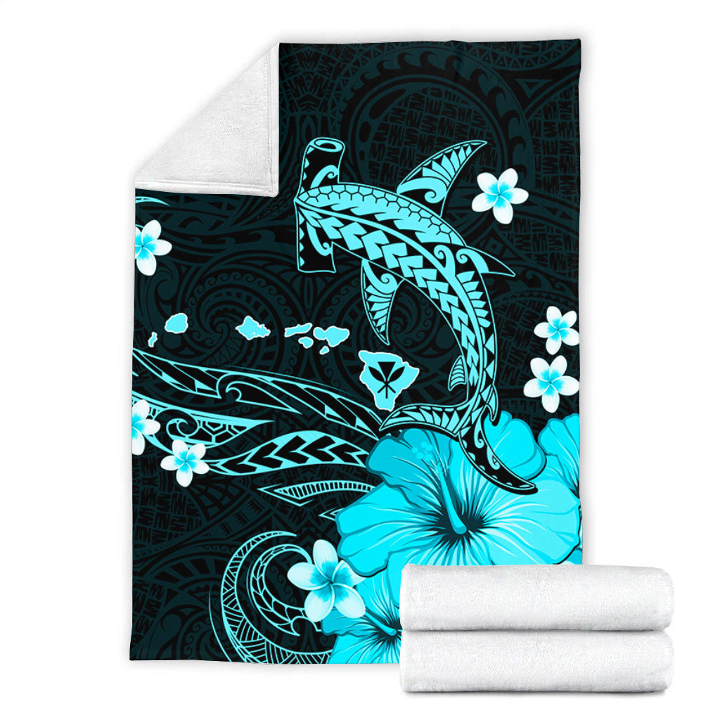 Hawaii Premium Blanket Kanaka Map And Shark Tribal Tattoo Turquoise