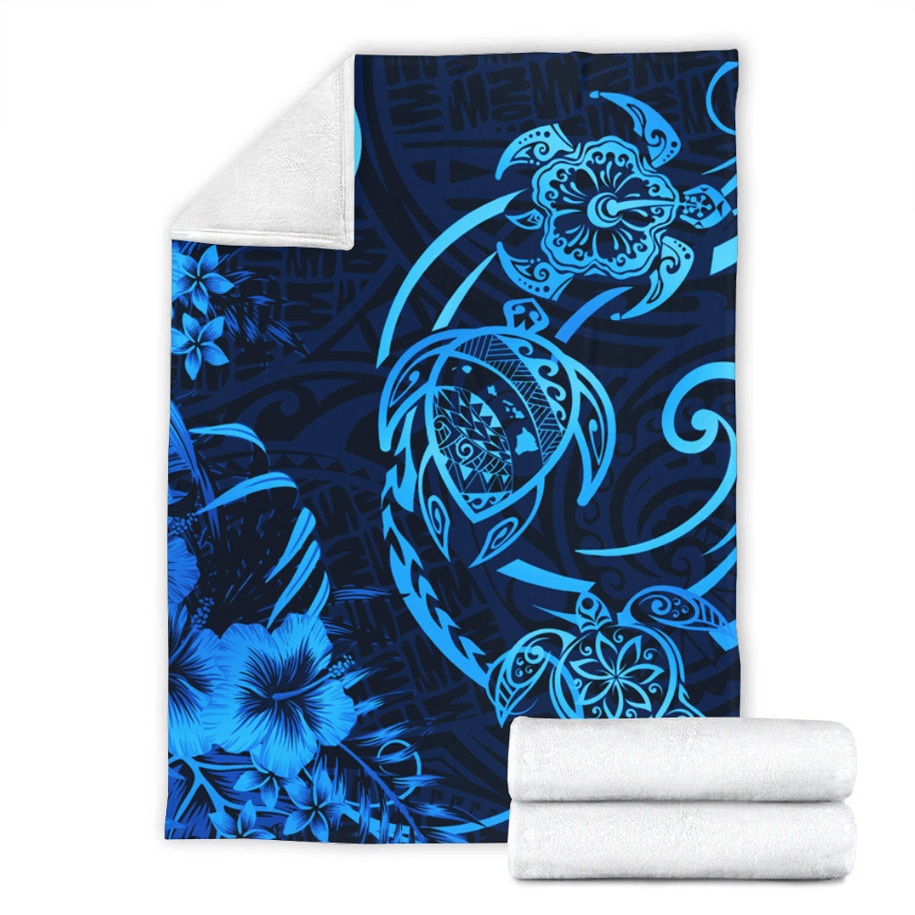 Hawaii Premium Blanket Hibiscus Flower And Map On The Back Turtle
