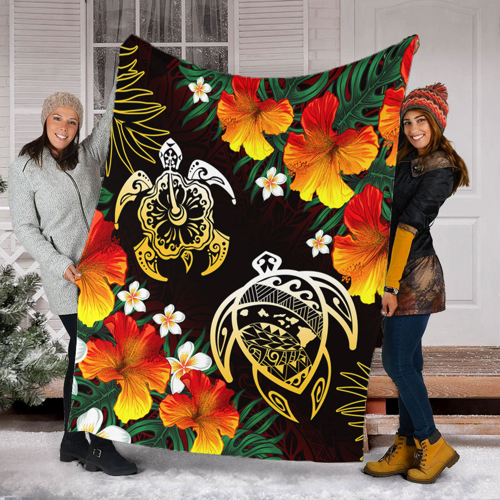 Hawaii Premium Blanket Polynesian Tribal Floral Turtle