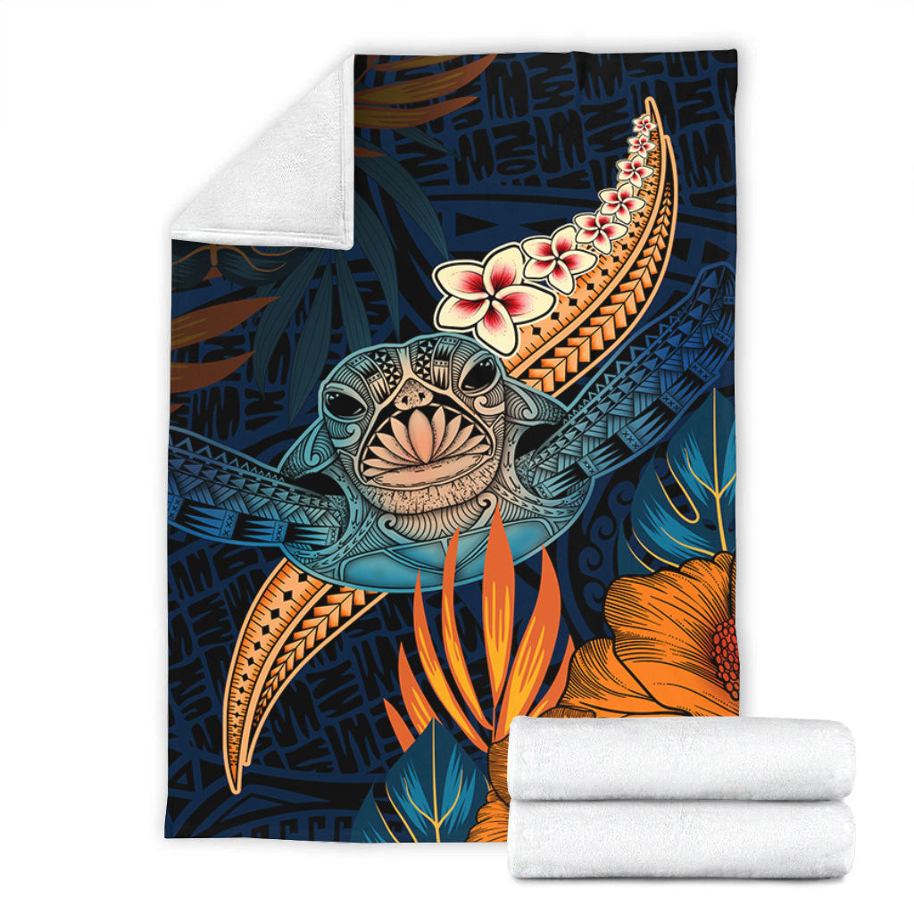Hawaii Premium Blanket Turtle Design With Hibiscus Tropical Style