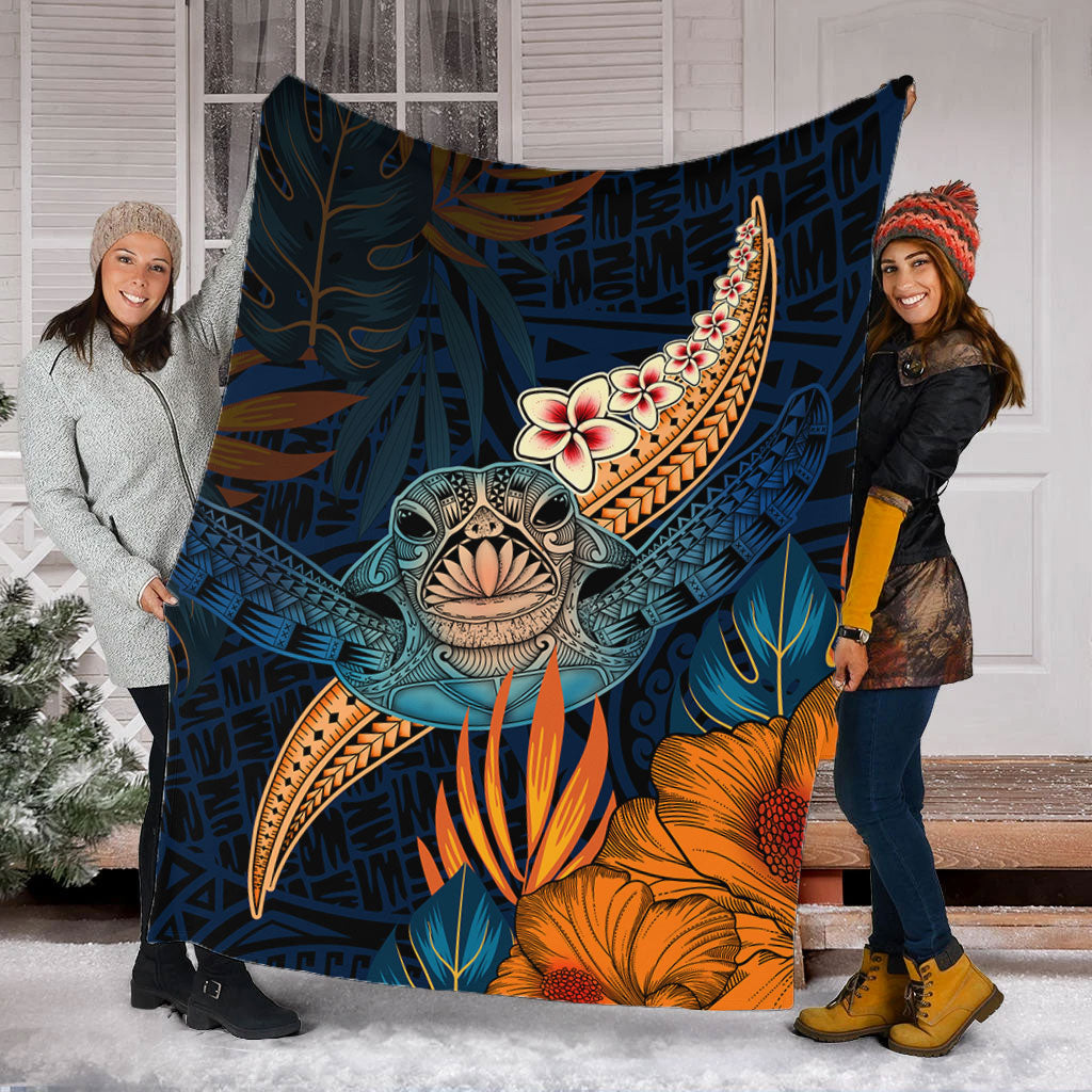 Hawaii Premium Blanket Turtle Design With Hibiscus Tropical Style