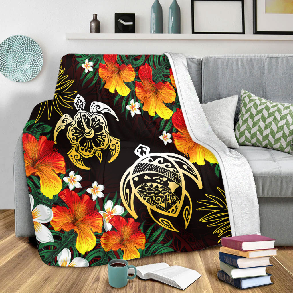 Hawaii Premium Blanket Polynesian Tribal Floral Turtle