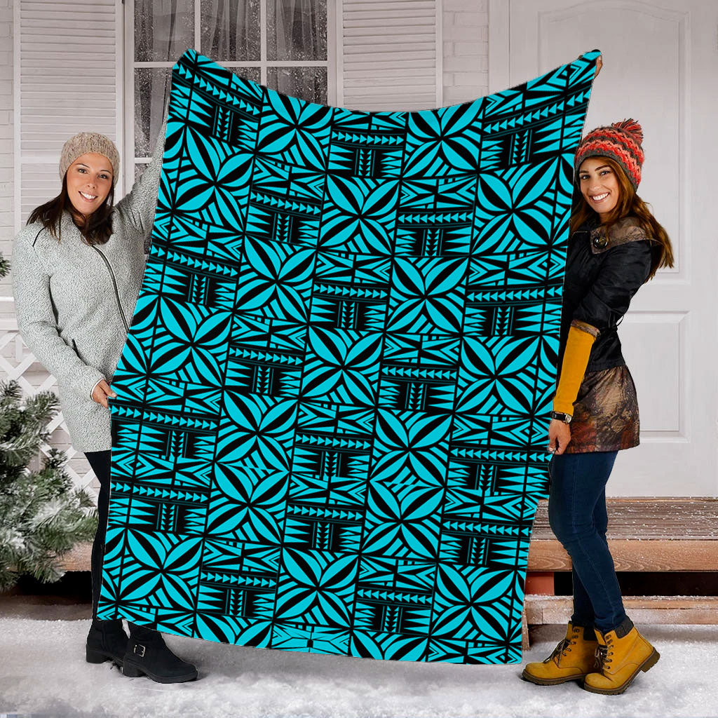 Samoa Premium Blanket Design Stretch Print Fabric Turquoise