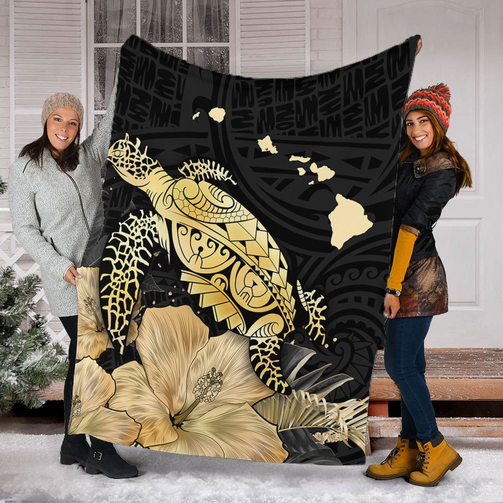 Hawaii Premium Blanket Turtle Hibiscus Gold