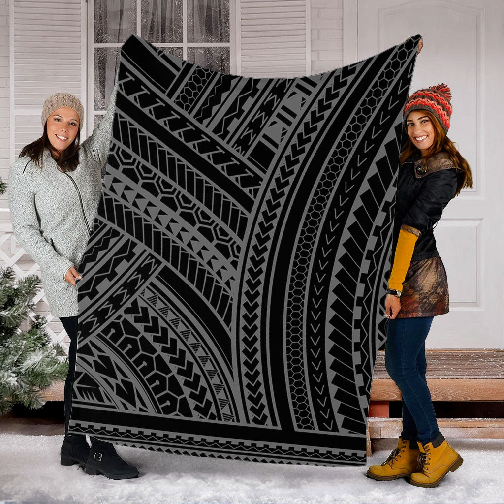 Hawaii Premium Blanket Polynesia Pattern Gray