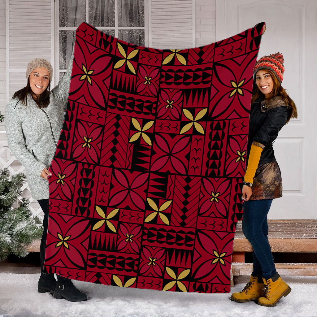 Samoa Premium Blanket Siapo Design Tribal Pattern Red