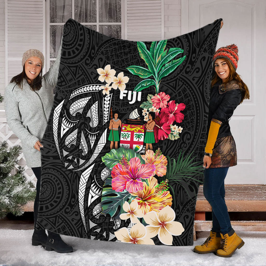 Fiji Premium Blanket Coat Of Arms Polynesian With Hibiscus