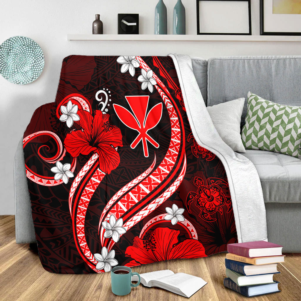 Hawaii Premium Blanket Kanaka Maoli Hibiscus Turtle Ocean Pacific Red Style