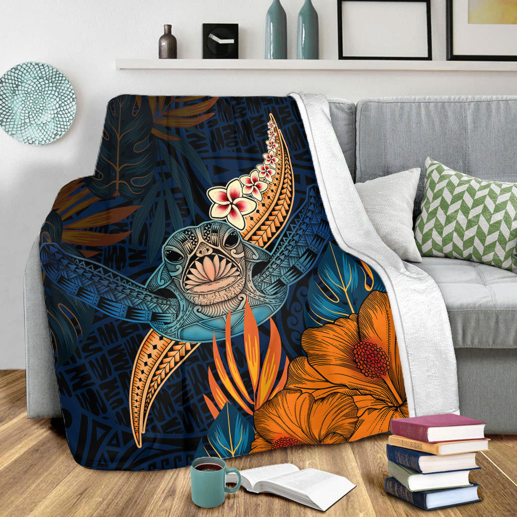 Hawaii Premium Blanket Turtle Design With Hibiscus Tropical Style