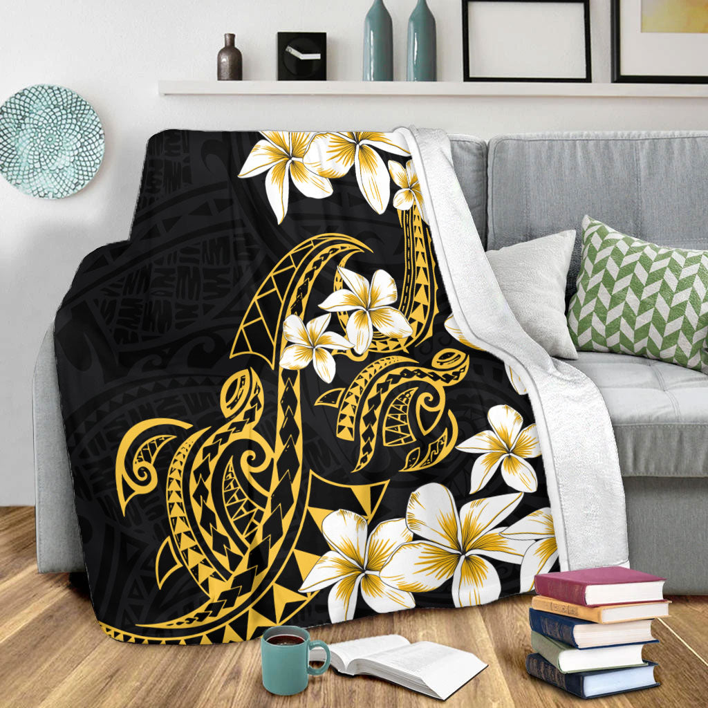 Hawaii Premium Blanket Polynesian Tribal Tattoo Plumeria Flower